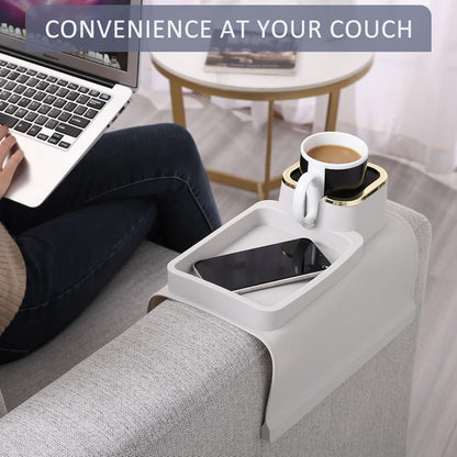 HMASYO Couch Cup Holder Tray – Weighted Silicone Sofa Armrest Organizer Table with Anti-Spill Coaster, Easy Reach for Drink, Snacks, Remote & Phone, Non-Slip Base, Easy Clean