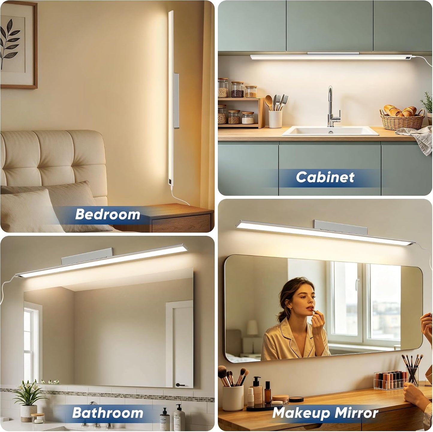 HEYAN 16inch Under Cabinet Lighting, Wall-Mounted Study Lights | 3 Color Temps&Dimmable Hand Sweep Sensor, 90° Rotatable ,Non-Rechargeable, Magnetic Under Closet Lights for Reading,Work