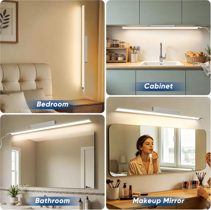 HEYAN 16inch Under Cabinet Lighting, Wall-Mounted Study Lights | 3 Color Temps&Dimmable Hand Sweep Sensor, 90° Rotatable ,Non-Rechargeable, Magnetic Under Closet Lights for Reading,Work