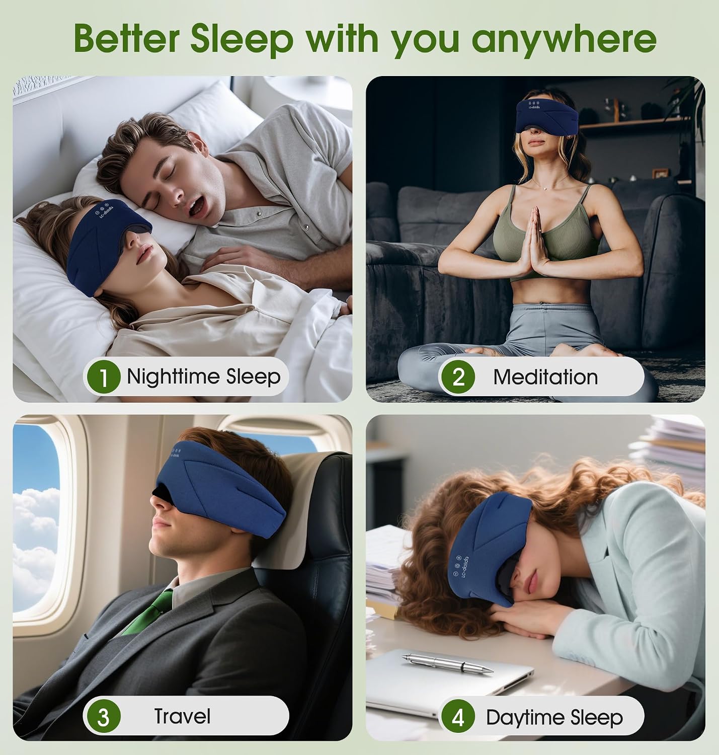 Sleep Mask with Headphones Bluetooth 5.4, LC-dolida Wireless Music Eye Mask for Sleeping Headphones with Soft Bamboo Cotton Cooling Breathable,Ultra-Thin Stereo Speaker for Side Sleepers-Khaki