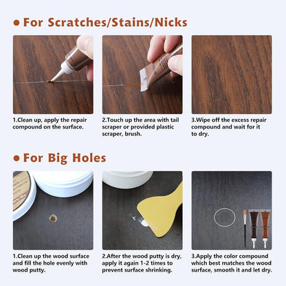 SEISSO Furniture Repair Kit - Set of 42 - Wood Repair Kit Wood Fillers, Furniture Scratch Repair Markers and Wax Sticks with Scraper, Brushes, for Scratches, Stains, Wood Floor, Laminate, Cabinet