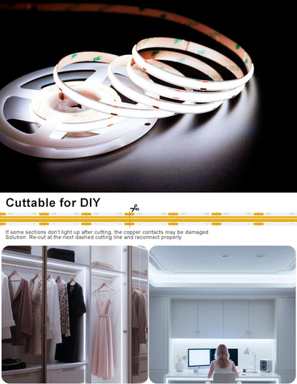 Warm White 2700K Smart COB LED Strip Light 9.85ft with Radar Motion Sensor, WiFi APP Control Dimmable Flexible LED Tape Light Timed for Google Home Alexa for Cabinets,Home&Office DIY Lighting