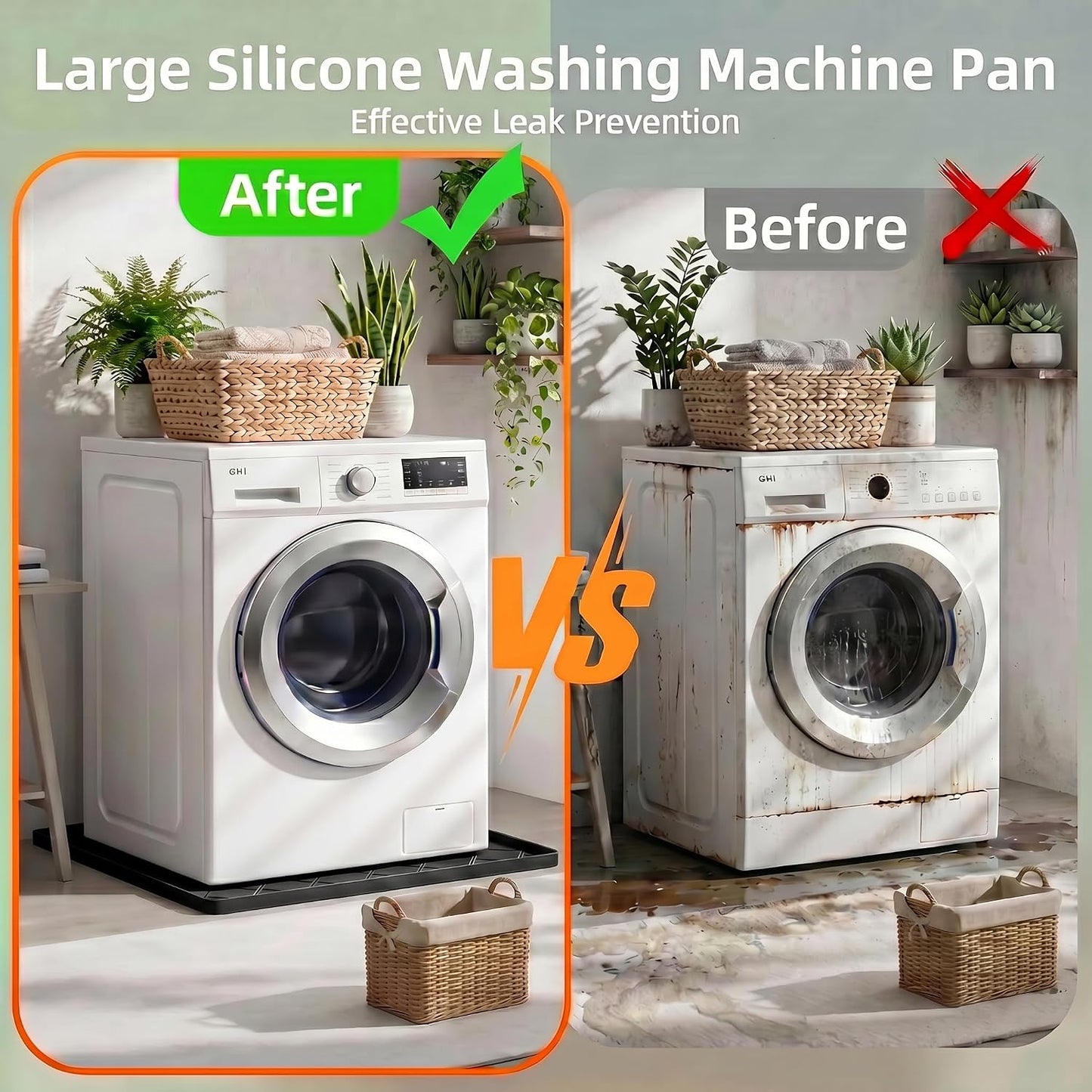 32"x30" Washing Machine Pan Silicone Mat, Upgraded 1" Raised Edges | Non-Slip Waterproof Washer Drip Tray for Under Washer & Dryer,Anti-Vibration Floor Protector for Refrigerator,Water Dispenser