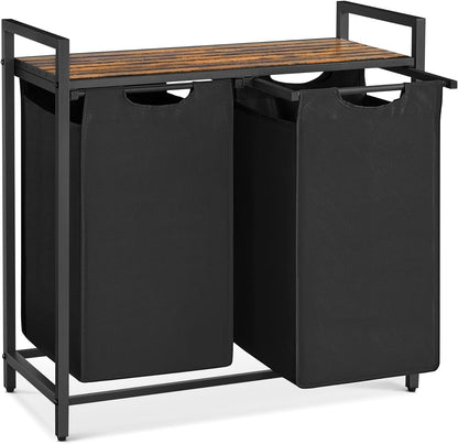 VASAGLE Laundry Hamper, Laundry Basket Sorter with 3 Pull-Out and Removable Bags, Shelf, Metal Frame, 3 x 10.6 Gallons (40 L), 36.4 x 13 x 28.4 Inches, Cappuccino Beige and Natural Beige UBLH301LH01