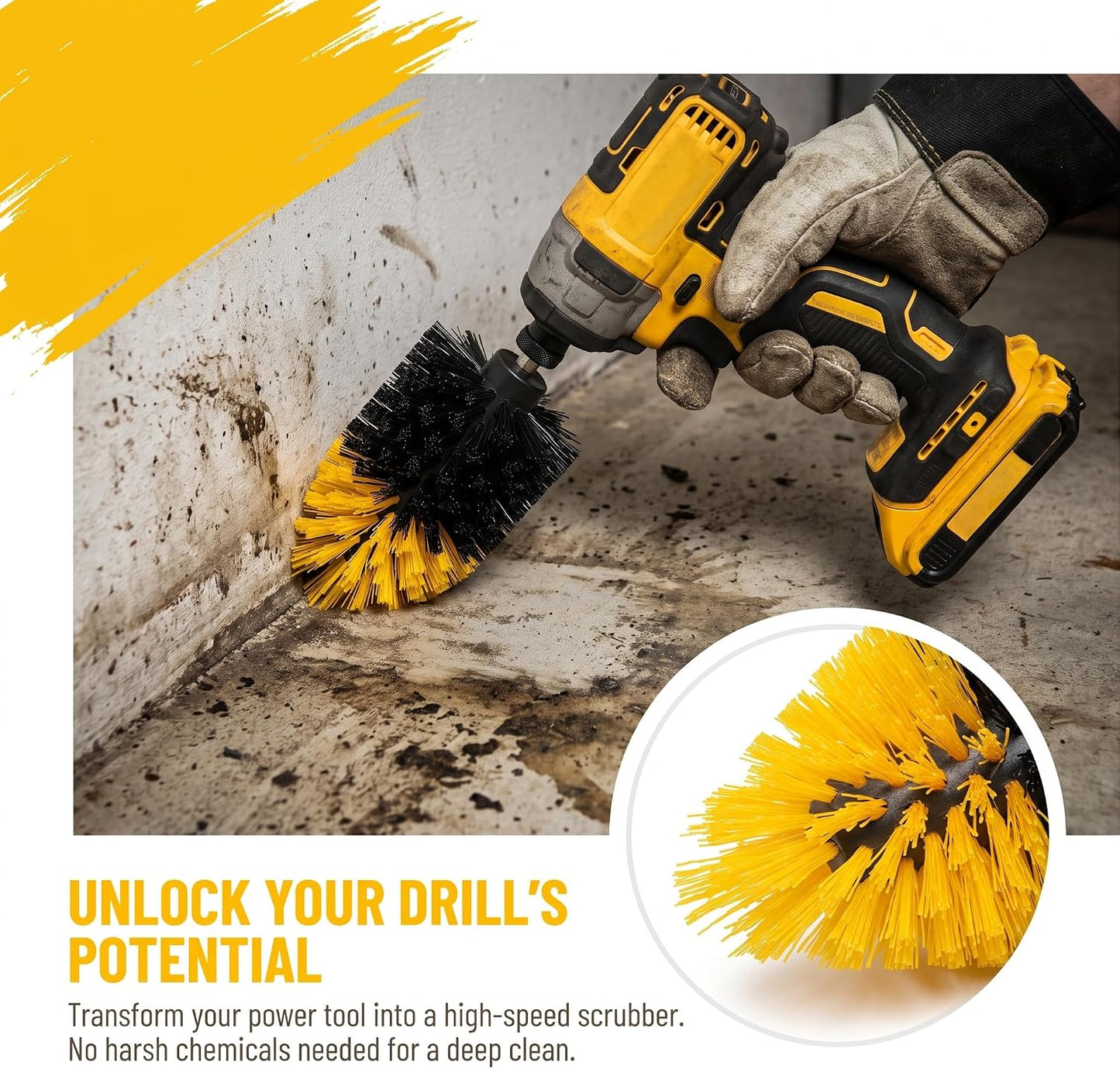2 Pack 1/4″ Corner Drill Brush Attachments for Cleaning Tile Grout Corners | Sinks, Bathtub & Kitchen Surfaces, Hex Shank Power Scrubber Brush for Drill, Nylon Bristles, Tapered Cone Design