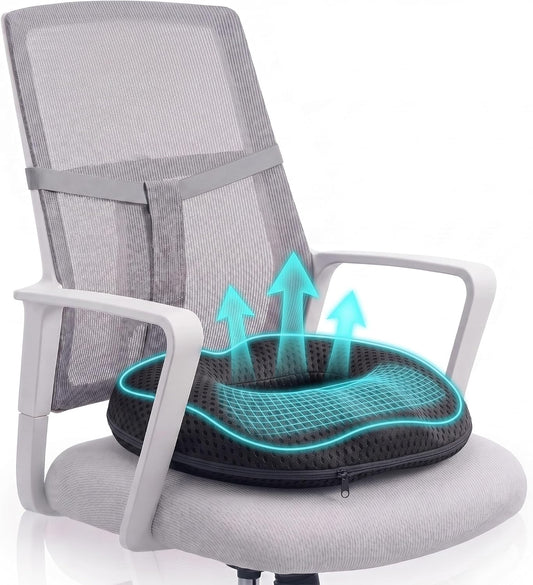 Circular Memory Foam Seat Cushion, Tailbone Pressure Relief Pillow for Office Chair Car Wheelchair, Breathable Mesh Comfort Pad for Daily Sitting Support (Black)