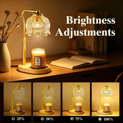 CASTLELIFE Electric Candle Warmer Lamp with Timer & Dimmer, Height Adjustable Wax Warmer for Jar Candles, Flower Wax Melter with Wood Base, Home Decor House Warming Gifts for Women Mom, Natural Wood
