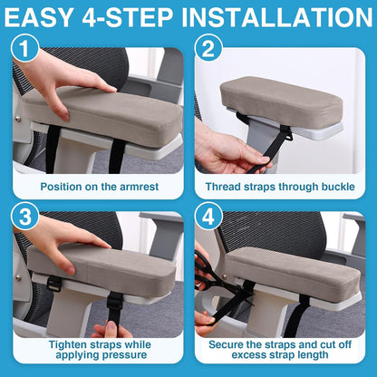 Smiry Memory Foam Office Chair Armrest Pads, Non-Slip Armrest Cushion | Ergonomic Arm Rest Pads with Adjustable Buckles and Straps, Elbow Relief for Desk, Gaming & Wheelchair, Black, Set of 2