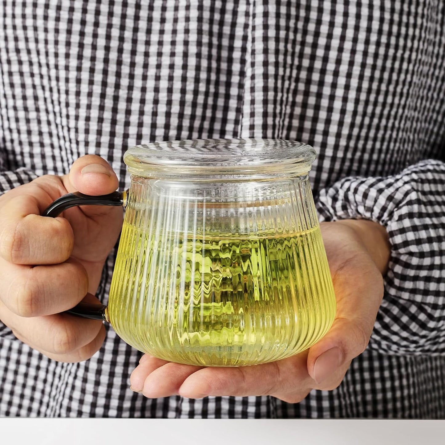 Glass Tea Infuser Cup with Lids and Handle for Blooming & Loose Leaf, 14oz | Borosilicate, Heat Resistance, Lead-free, Microwave & Dishwasher Safe