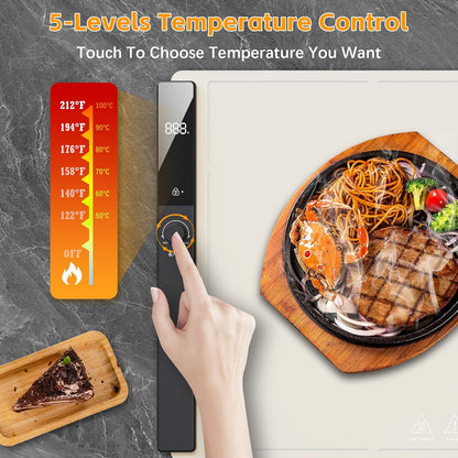 Electric Food Warming Mat 24"x16", Warming Tray with 6 Level Adjustable Temperature, Heating Fastly in 10s, Timed Function & Kids Lock, Portable Roll-Up Mat for Family Gatherings, Buffets and Parties
