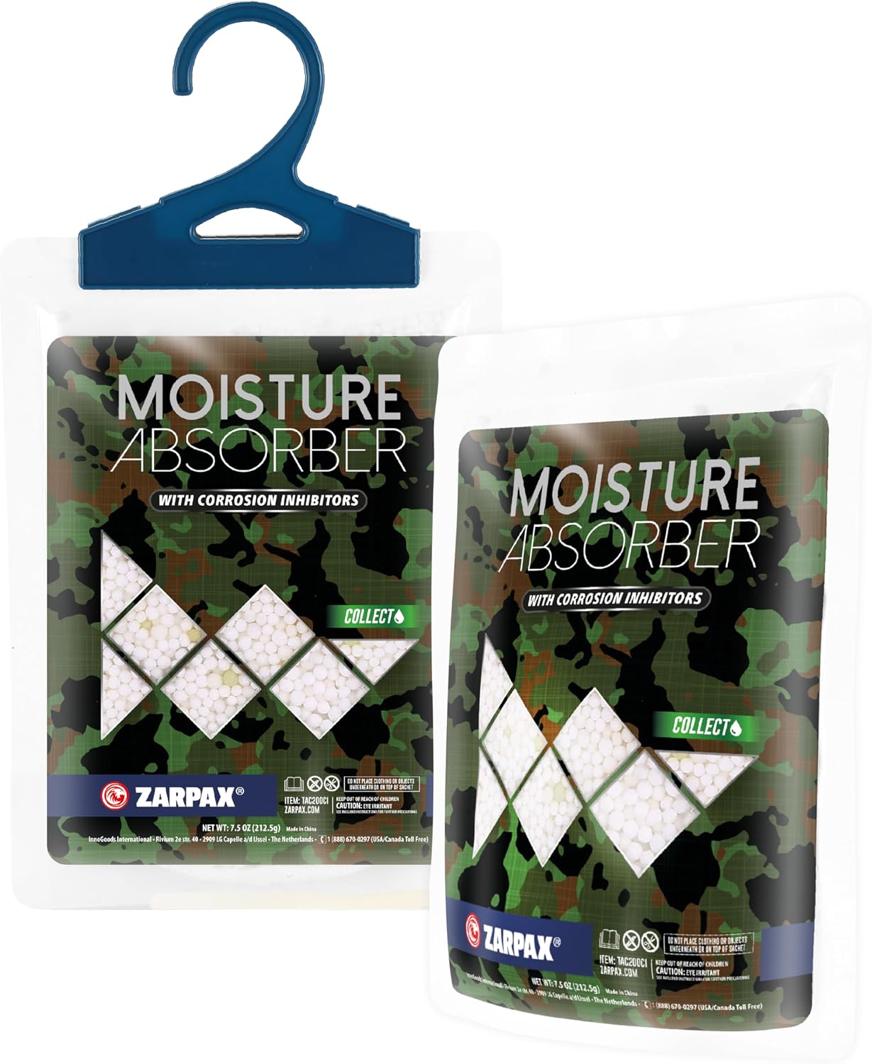 Zarpax Moisture Absorber Sachets Activated Charcoal 7.5 oz/212g - Remove Excess Moisture In Air & Odor - Desiccant Dehumidifier for Closet, Drawer, Storage - Dampness & Humidity Control - Set of 5