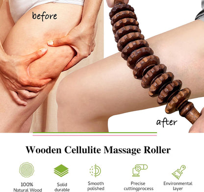 Wooden Massager Handheld Roller Trigger Point Massager Stick for Fascia, Cellulite, Muscle & Abdomen , Body Therapy Massager, Muscle Belly Relief Tool…