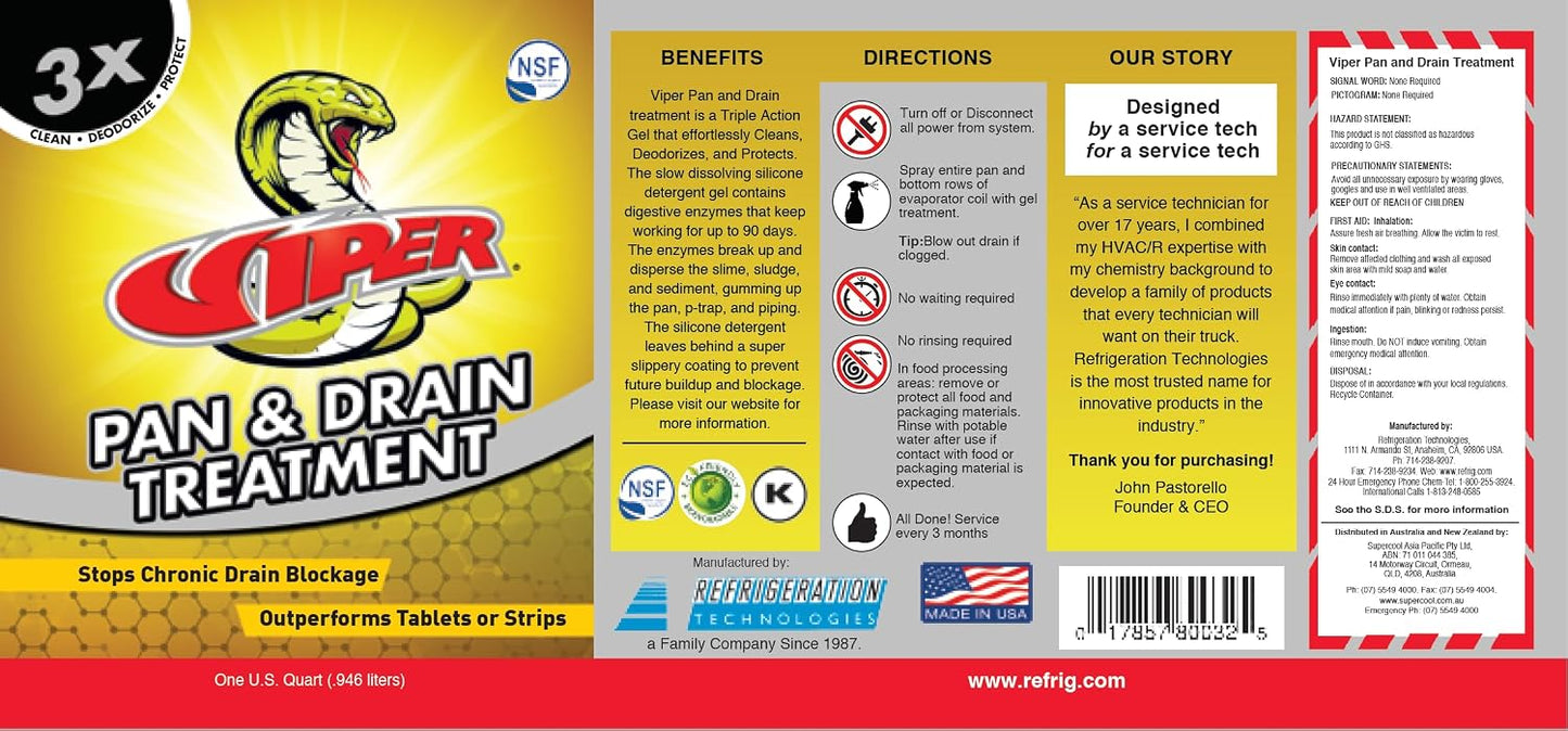 Refrigeration Technologies Viper Pan & Drain Treatment 1 Gal Yellow RT800G RT800S (1)