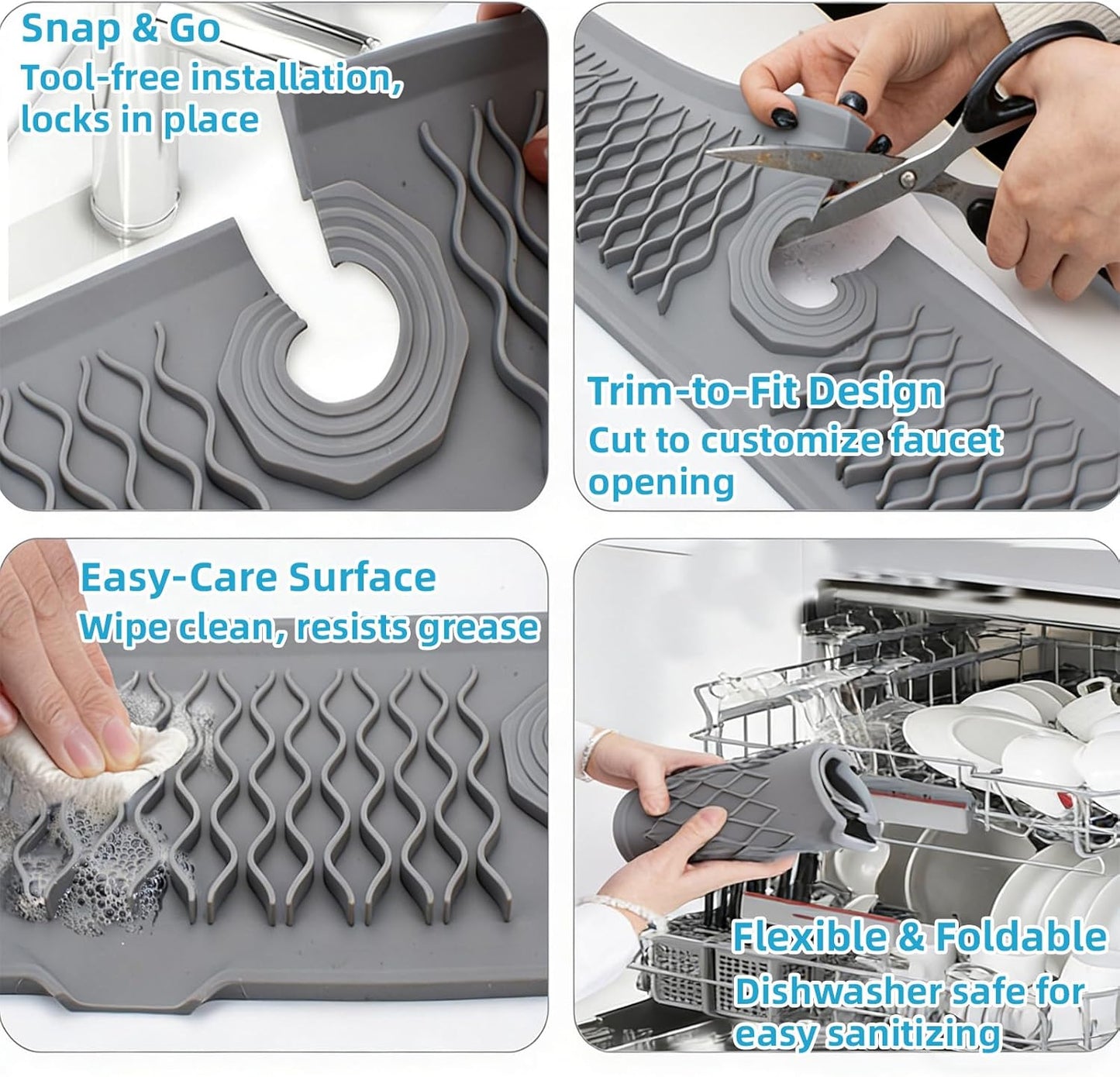 Silicone Faucet Handle Drip Catcher Beveled Drying Tray Mat Dish Soap Sponge Holder Accessories Gadgets for Kitchen Counter Bathroom Kitchen Sink Splash Guard (16.9")