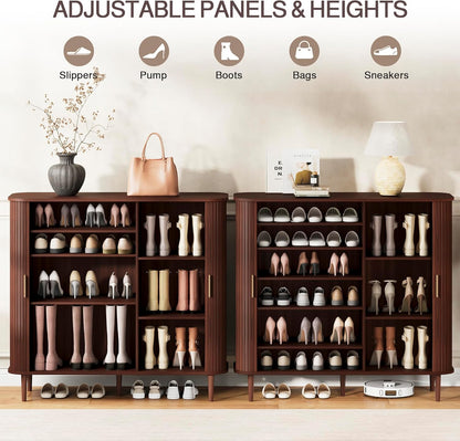 DHH Shoe Storage Cabinet with Sliding Door, 6-Tier Shoe Cabinet with Adjustable Shelves, Modern Freestanding Shoe Storage Organizer for Entryway, Hallway, Living Room (Walnut, 47 ")