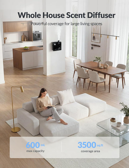 2025 Upgraded 3500 Sq.Ft Smart Scent Diffuser - HVAC System, Whole House Aroma & Hotel Collection Diffuser, Waterless Essential Oil Diffuser for Home Large Room, Cold Air Tech, 600mL (Black)