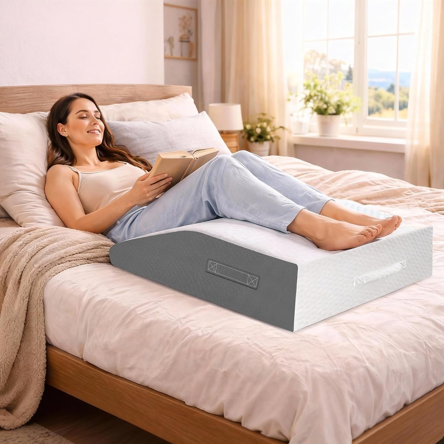 8" Leg Elevation Pillow, Memory Foam Wedge Pillow for Leg & Knee Support | Knee, Hip & Ankle Support. Elevates Legs For Comfortable Sleeping, Resting, And Recovery With A Supportive Wedge Shape.