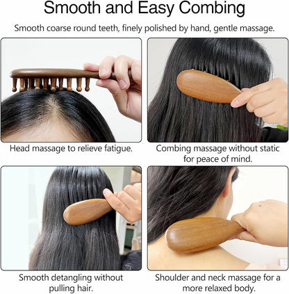 Sandalwood Comb Head Massager for Scalp Stress Relief - Gua Sha Comb for Headache, Neck, and Shoulder Relaxation - Relaxing Presents for Women/Mom/Sisters (1PC), Brown