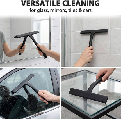 Shower Squeegee for Glass Doors, Hang Anywhere Silicone Shower Squeegee with Hook Design for Easy Hanging and Cleaning (Black)