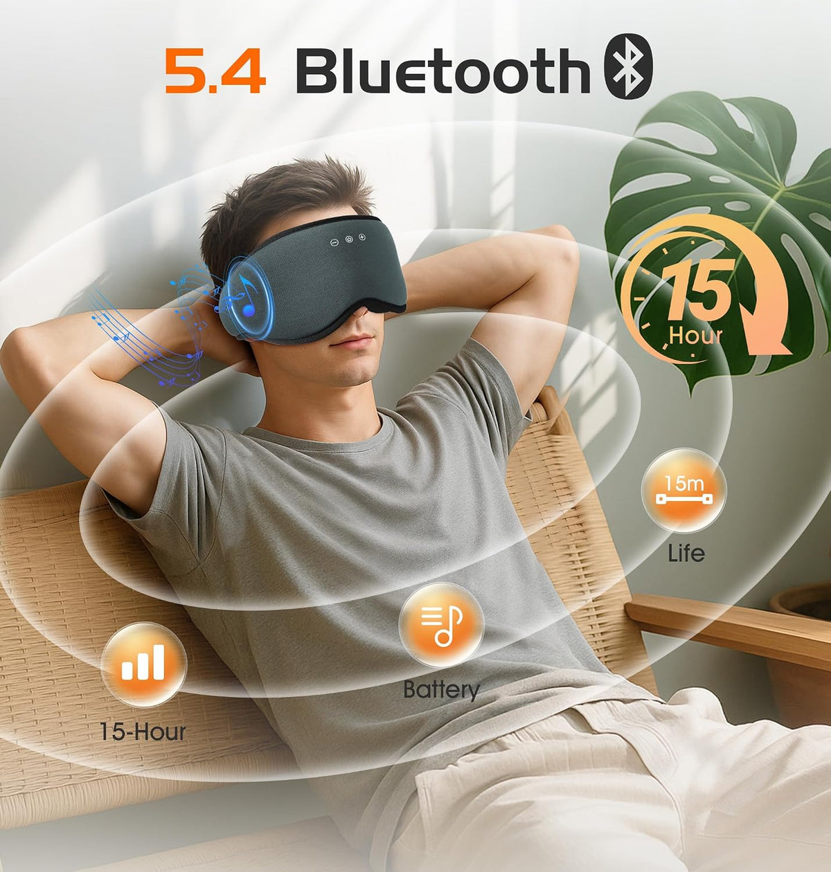 Bluetooth Sleep Mask with 2 Removable 3D Contoured Cup, Bamboo Cotton Bluetooth Sleep Headphones for Side Sleepers with Timming Setting, Blackout Eye Mask for Travel Meditation Men Women