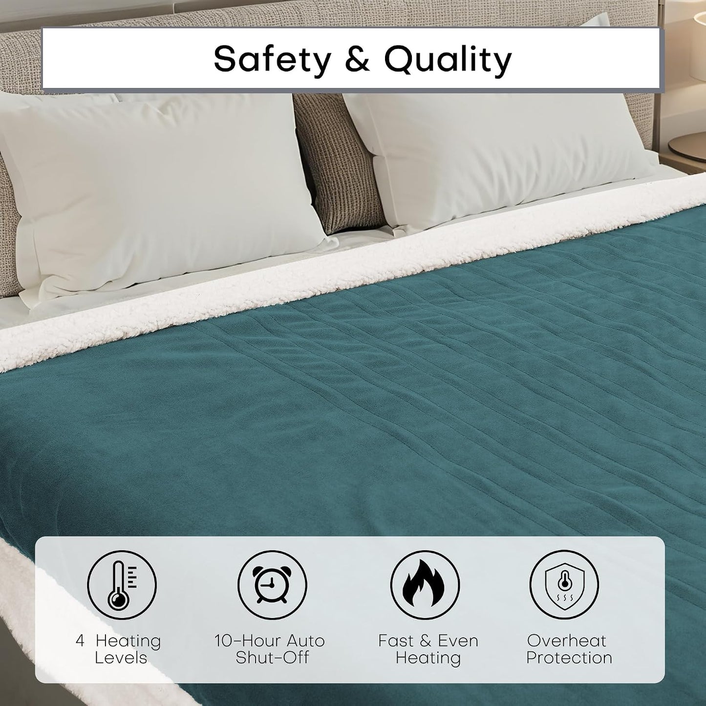 Electric Heated Blanket Full Size 72"x84" – Light Gray | ETL for Safe Overnight, 4 Heat Settings & 10H Auto Off, Dual-Sided Microplush Sherpa for Home Night, Machine washable