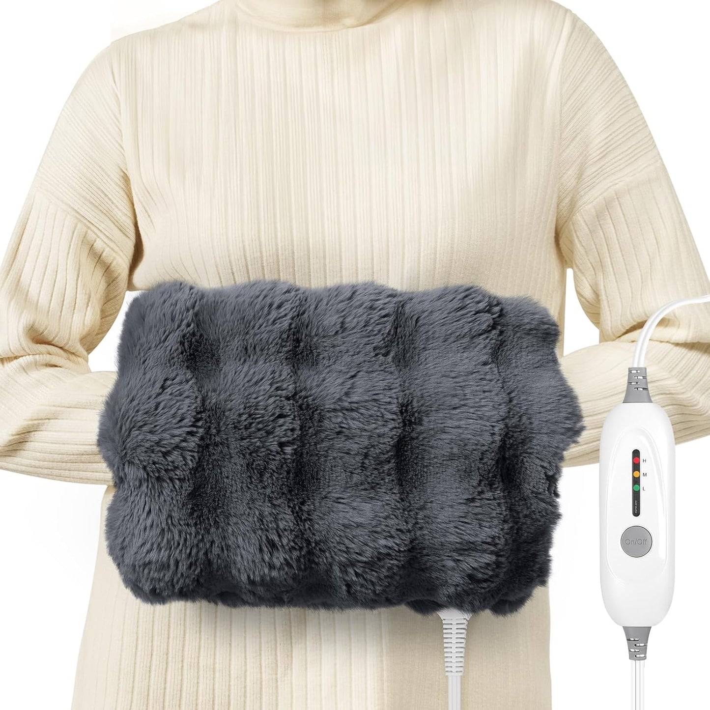 Double-Sided Heating Pad for Hands, Luxury Faux Fur Electric Hand Warmer for Fingers Arthritis, Heated Gloves Indoor Use, Hand Warmer Pouch for Women Men Hand Pain Relief, 3 Levels & Auto Off, Brown