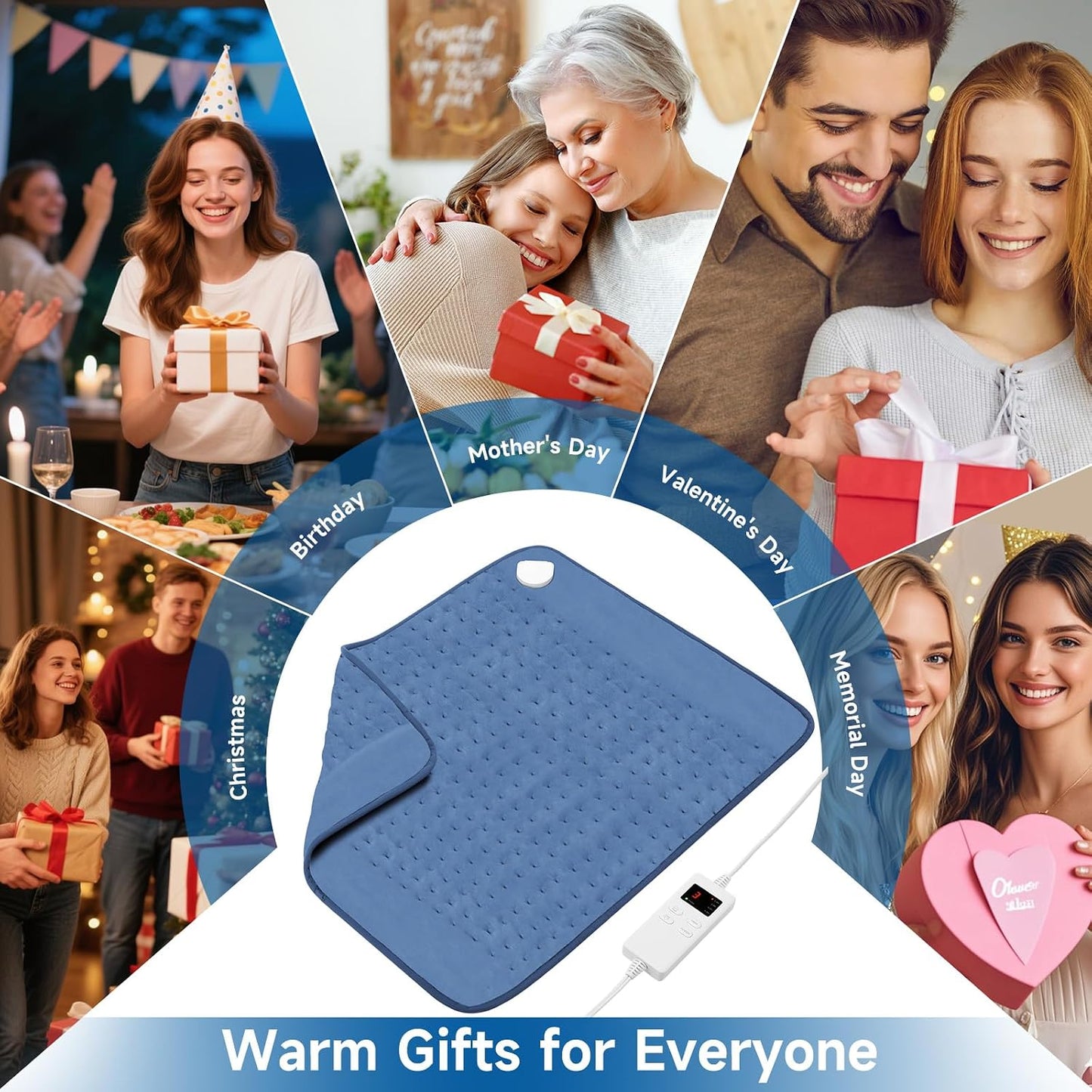 NBKLS Heating Pads for Back Neck Shoulder Pain, Electric Heating Pad Auto Shut Off, Fast Heat, Large Heating Pad Christmas Gift for Women Men, Birthday Gifts for Mom Dad (Blue)
