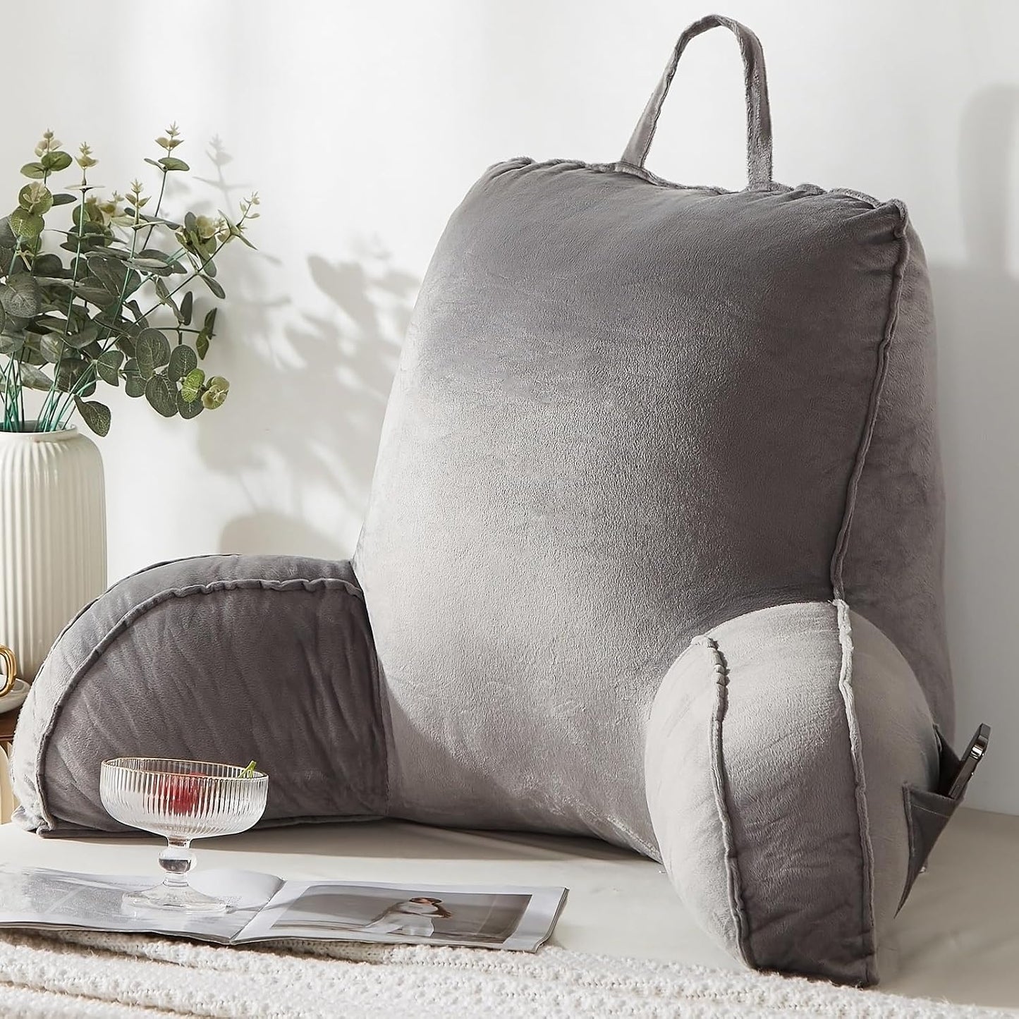 StarAneer Reading Pillow for Sitting in Bed Adult,Back for Bed Sitting Up, Pillow,Backrest Back Support Chair Pillow, College Dorm Essentials for Girls and Boys, Velvet Beige L