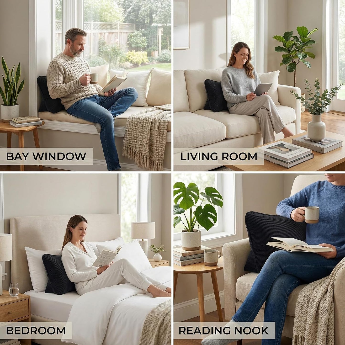 Pat. Pend. Corduroy Lumbar Support Back Pillow for Watching TV, Reading & Gaming, Ergonomic Triangle Support Cushion for Sofa, Armchair & Bed Sitting, Removable Washable Cover, Beige Gray