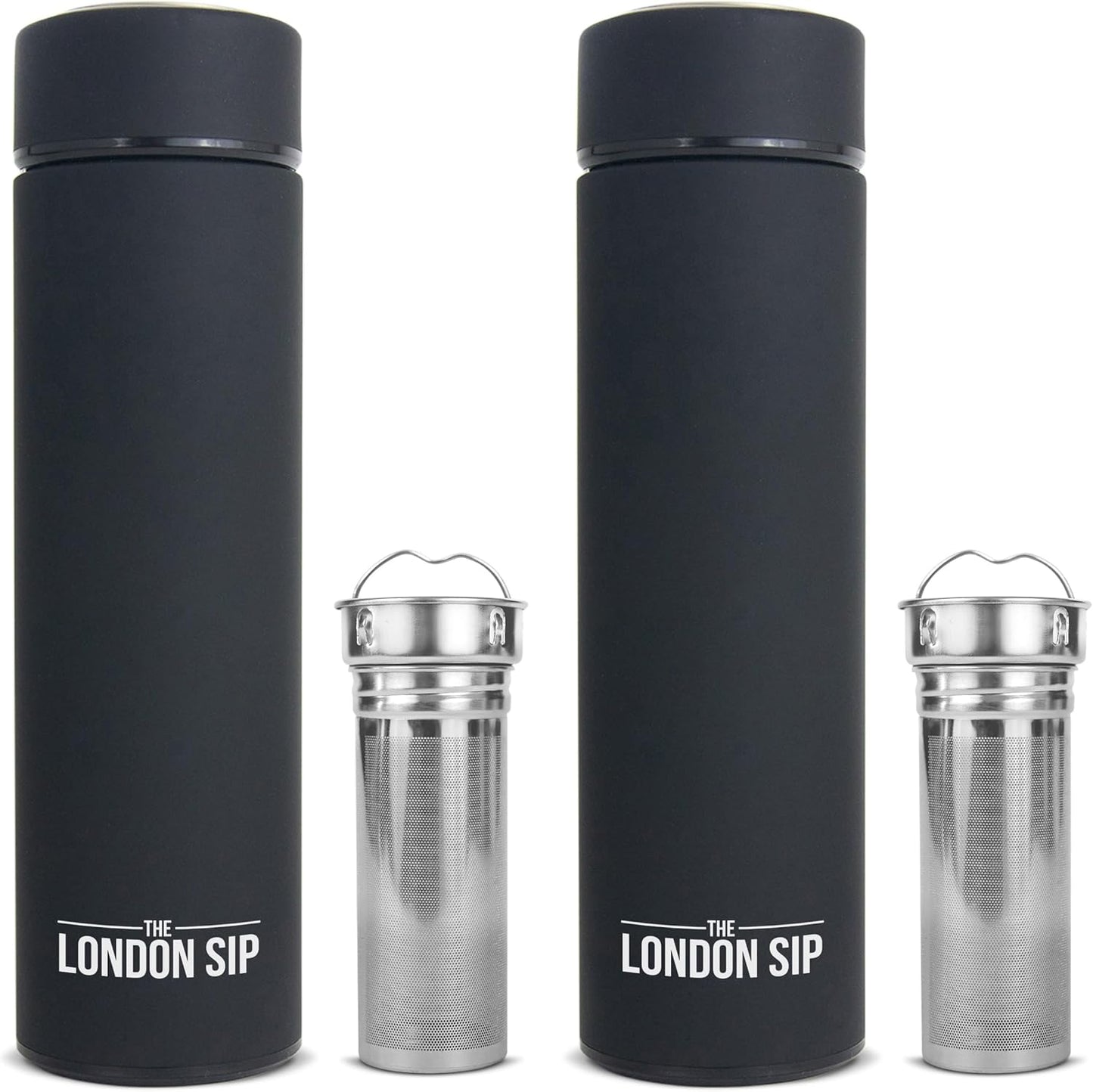 London Sip Multi-Purpose Tea Infuser Travel Mug and Tumbler Fruit Infuser Flask Hot and Cold Double Wall Stainless Steel Thermos with Extra-Long Infuser, Midnight Teal