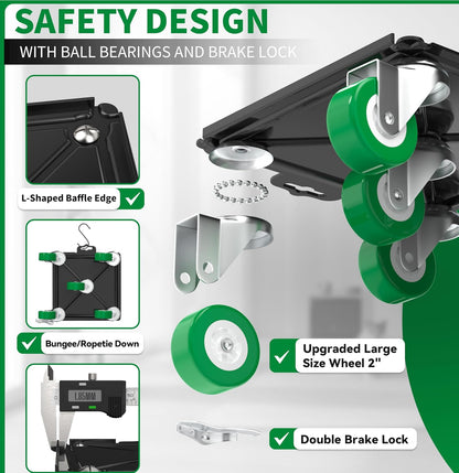 Heavy Duty Furniture Dolly 360 Rotate 5 Wheels 3000 Lbs Capacity 5.3x5.3 in | Furniture Movers with Green Wheels, Measure Tape & Leveler, Alloy Steel Furniture Lifter Tool for Smooth Home & Office Uses