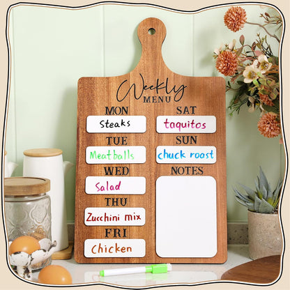 Honeydak Menu Chalkboard for Kitchen Weekly Meal Planner Wood, 6 Pens | Dry Erase Menu Board with 7 Day Layout, 6 Markers Included, Farmhouse Wood Design for Family Kitchen Food Organization