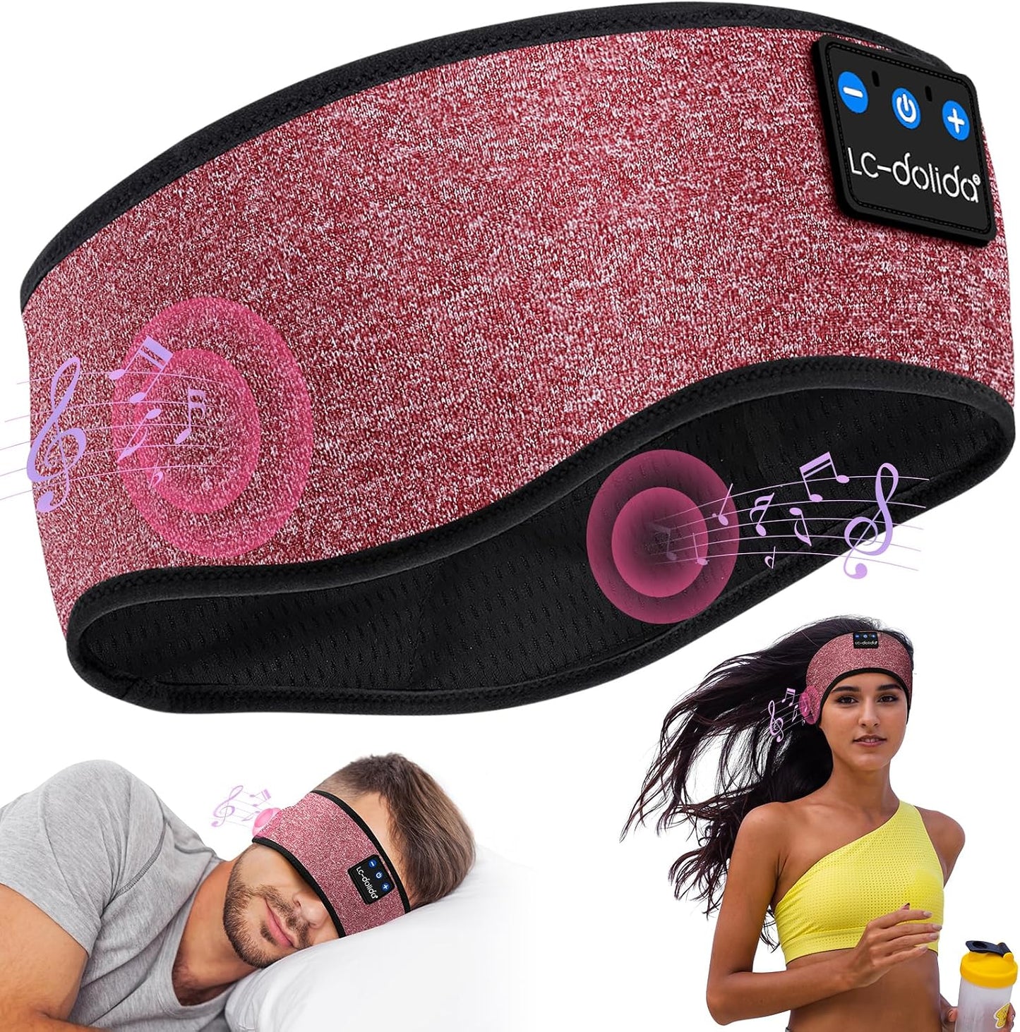 LC-dolida Sleep Headphones Bluetooth Headband Sleeping Wireless Headband Headphones with Thin HD Stereo Speakers Perfect for Side Sleepers, Sport, Yoga, Travel