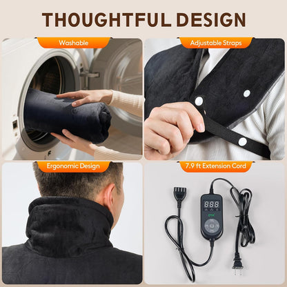 Far Infrared Heating Pad for Neck Shoulder and Back - 6X Deeper Pain Relief of Chronic Pain in Seniors, Dual Carbon Fiber 30s Fast Heating, 8 Heat Options 4H Auto-Off, Gifts for Women Men, 24"x20"