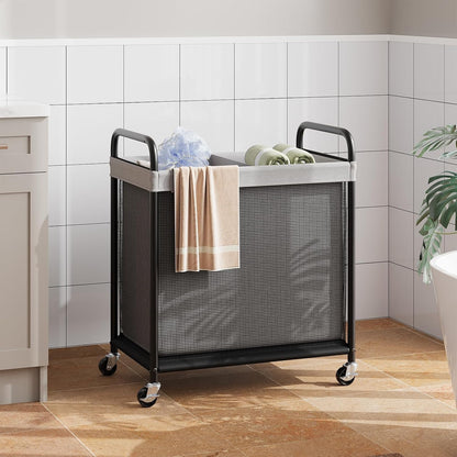 ELYKEN Laundry Hamper 2 Section, 100L Rolling Laundry Sorter with Wheels | Removable Washable Liner Bags, Sturdy Steel Frame and Metal Handle, Double Compartment Clothes Organizer for Laundry Sorting