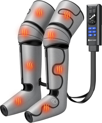 Air Compression Leg Massager with Heat : Leg Massager for Circulation and Pain Relief - Sequential Compression Boots with 9 Intensity, 4 Modes, 3 Heating, Vibration, for Women Men（Grey）