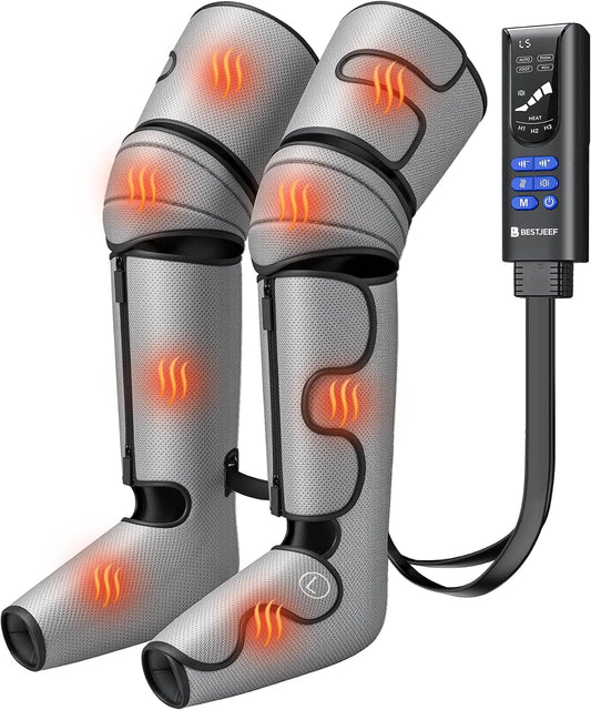 Air Compression Leg Massager with Heat : Leg Massager for Circulation and Pain Relief - Sequential Compression Boots with 9 Intensity, 4 Modes, 3 Heating, Vibration, for Women Men（Grey）