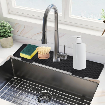 Kitchen Sink Splash Guard, 20IN Longer Silicone Faucet Guard & Draining Mat, Bathroom and Kitchen Sink Organizer, Sink Faucet Mat Water Splash Guard Behind Faucet Accessories Gadget, 20” x 5.5”, White