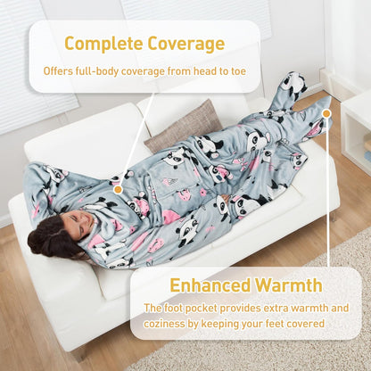 Catalonia Wearable Blanket with Sleeves & Foot Pocket for Adults | Soft Fleece Throw Wrap with Hands-Free Comfort, Perfect for Reading, TV Time & Relaxing, Christmas Gift for Women & Men