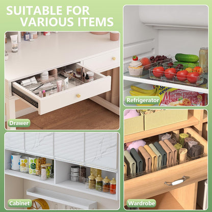 BLULEE 4-in-1 Expandable Drawer Organizer Set, Adjustable Clear Bins | with Dividers for Kitchen, Bathroom, Vanity & Office, Scalable Trays for Cosmetics, Utensils & Desk Accessories (4 Pcs)