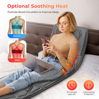 CuPiLo Heated Massage Mat for Bed, Back Massager with Heat & Vibration