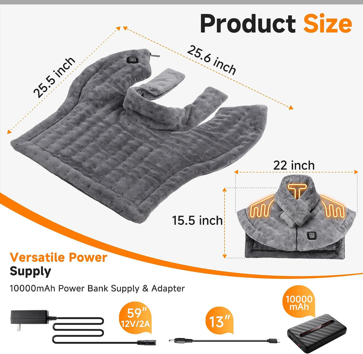 Weighted Heating Pad for Neck and Shoulders Back, Plug-in Heated Shoulder Wrap with 12V 2A Power Cord, No Battery Large Neck Heating Pad, 3 Heat Settings & Auto Shut Off, Ideal Gift for Mom and Dad