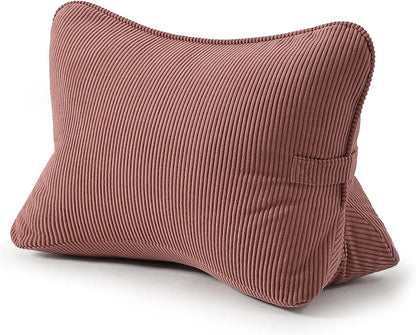 Pat. Pend. Corduroy Lumbar Support Back Pillow for Watching TV, Reading & Gaming, Ergonomic Triangle Support Cushion for Sofa, Armchair & Bed Sitting, Removable Washable Cover, Beige Gray