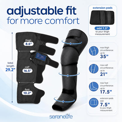 SereneLife Air Compression Leg Massager, Full Leg Massager with Heat and Compression, Ice Pack, Portable and Adjustable with 6 Modes 3 Vibrations 3 Intensities, 11 Airbags for Thigh Calf Foot Massage