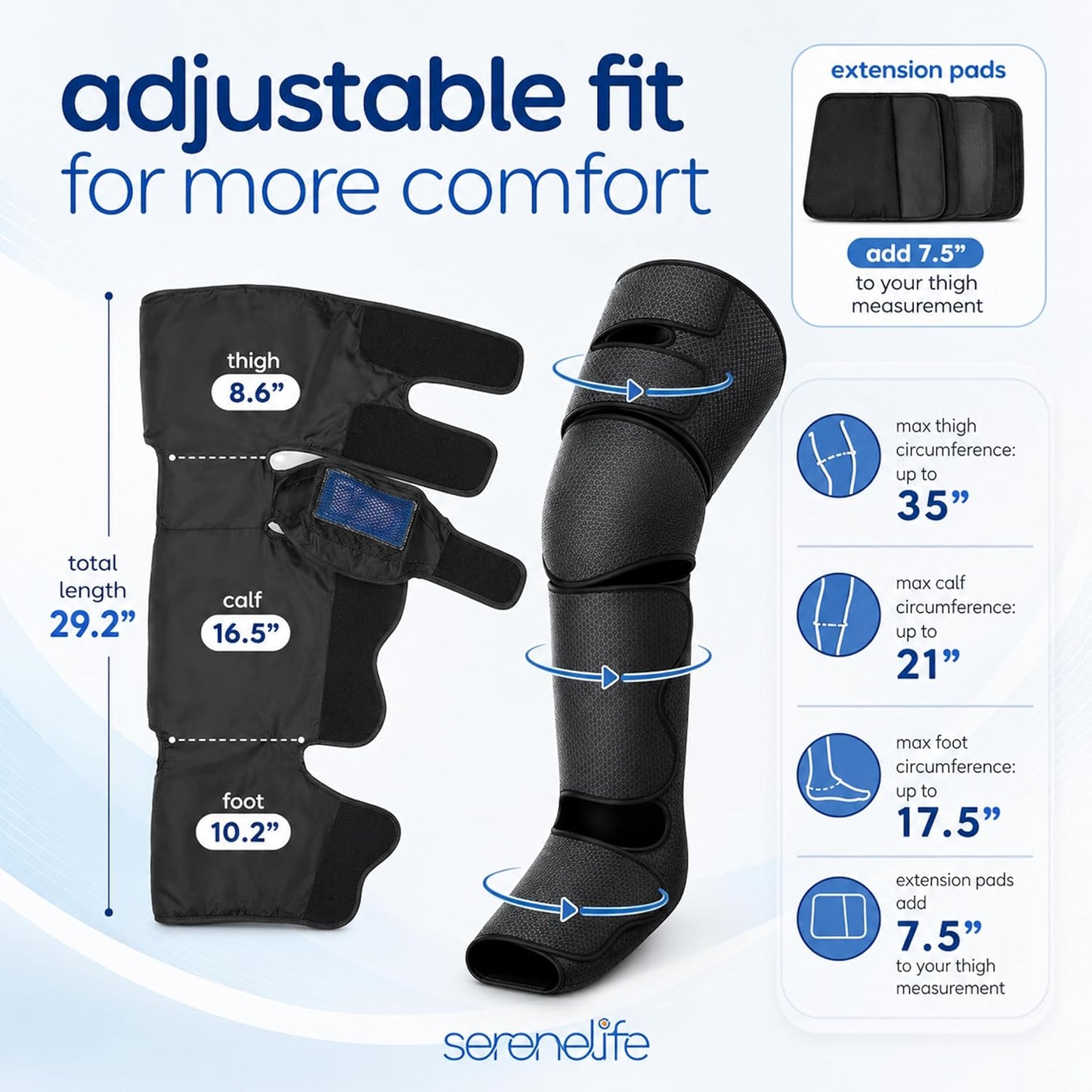 SereneLife Air Compression Leg Massager, Full Leg Massager with Heat and Compression, Ice Pack, Portable and Adjustable with 6 Modes 3 Vibrations 3 Intensities, 11 Airbags for Thigh Calf Foot Massage
