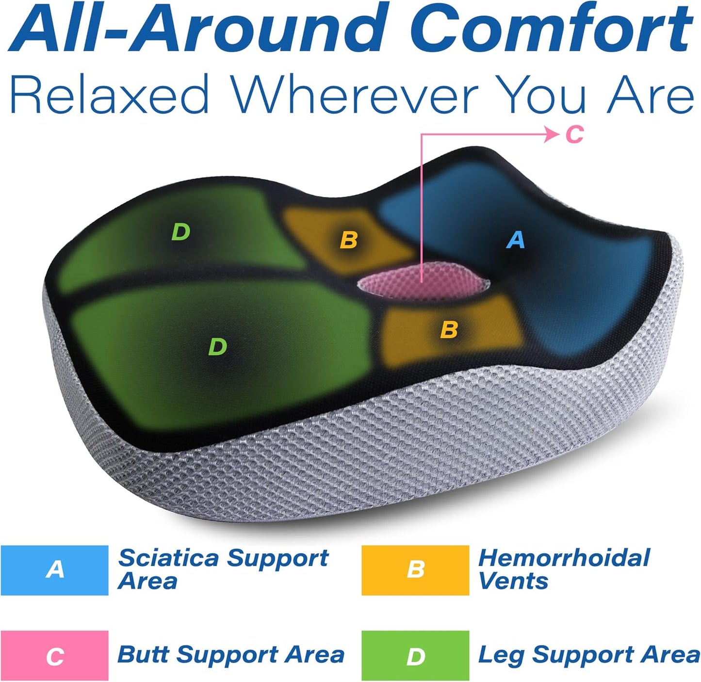 Allaboutsla Car Seat Cushion for Driving, Car Seat Pillow for Short Drivers | Ergonomic Memory Foam Seat Cushion for Pain Relief, Adult Booster Seat for Car, Butt Cushion for Car, Truck, Office, B&G
