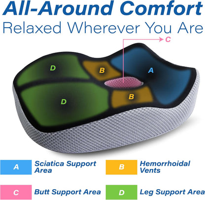 Allaboutsla Car Seat Cushion for Driving, Car Seat Pillow for Short Drivers | Ergonomic Memory Foam Seat Cushion for Pain Relief, Adult Booster Seat for Car, Butt Cushion for Car, Truck, Office, B&G