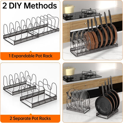 MUDEELA Expandable Pot Pan Lid Organizers inside Cabinet, 10 Divider-Black | Expandable 11.8–22.9", 10 Adjustable Divider, Tool-Free Assembly, Non-Slip, Scratch-Proof, For Pan Lid Cutting Board Bakeware