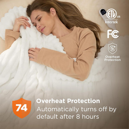 Bedsure Heated Blanket Electric Throw - Thick Striped Fast Heating Electric Blanket with Preheat Function, 6 Heat & 6 Timer (Up to 10H), 8H Auto Off, ETL Certified, Gifts for Women (50"x60", White)