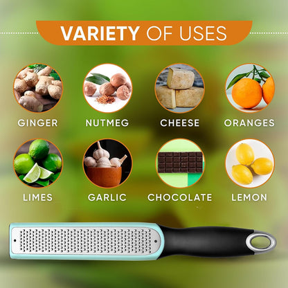 Spring Chef Stainless Steel Lemon Zester - Garlic & Ginger Grater - Gray | Premium Zester with Blade Cover, Cheese Grater with Handle for Parmesan, Nutmeg, Lime - Durable Citrus Zester, Fine Shred